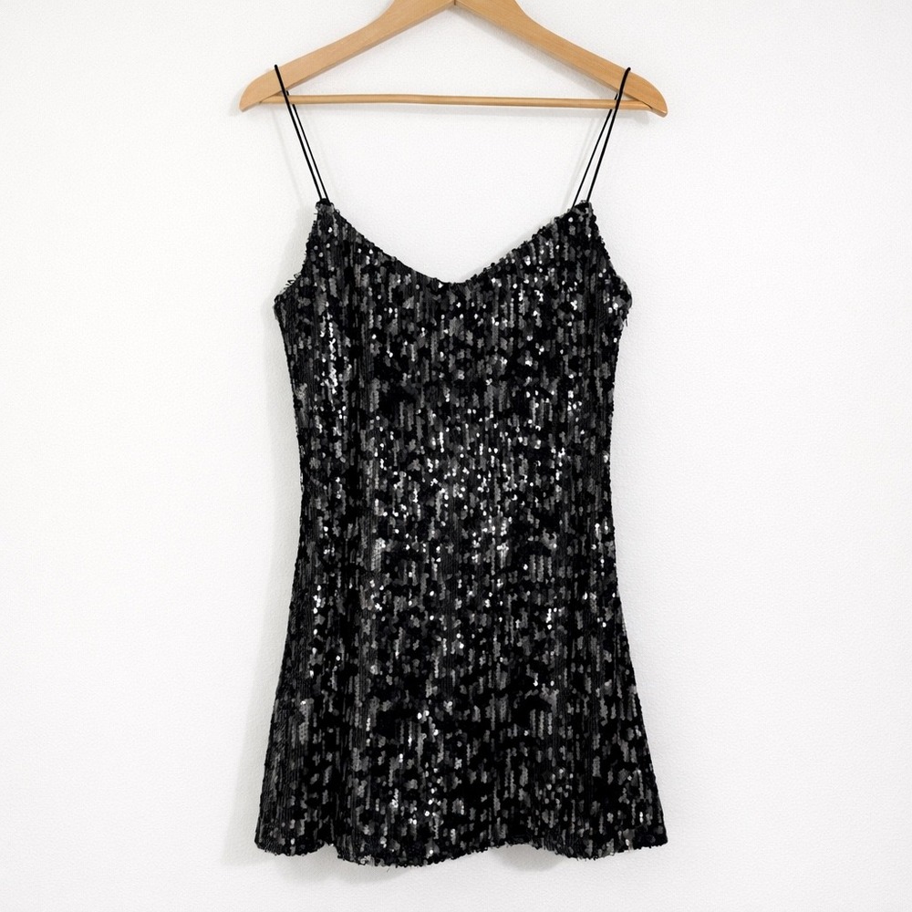 superdown Women Medium Mini Dress Sequin Black Silver‎ Strappy Dance Party Club